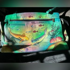 Anushka Large Blue/Green/Teal Koi Leather Bag over the shoulder NEW